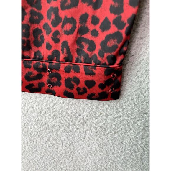 Good American Pajama Pants Large 3 Satin Drawstring Red Leopard Animal Stretch - Picture 7 of 16